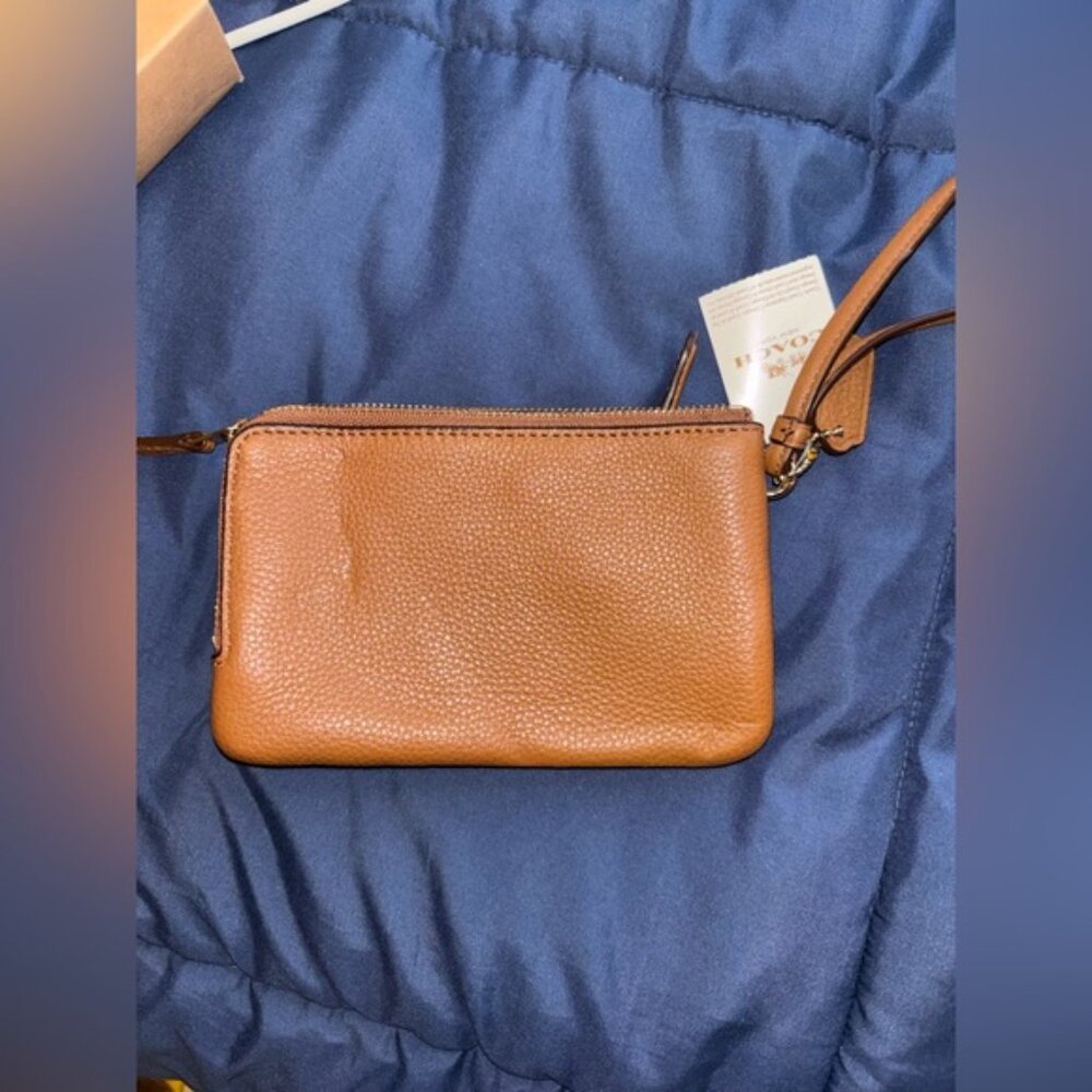 COACH Pebbled Leather Double Corner Zip Wristlet – Saddle Brown (F66505) - Picture 8 of 8